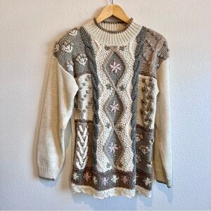 Beldoch Popper Sweater Women's Size Medium Vintage Embroidered Knit Granniecore